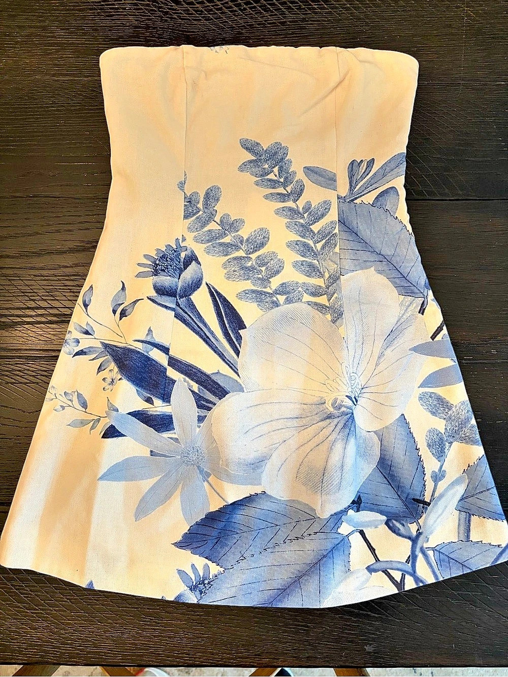 Peppermayo Sweetheart Strapless Mini Dress Floral Mini Dress in Cream & Blue NWT